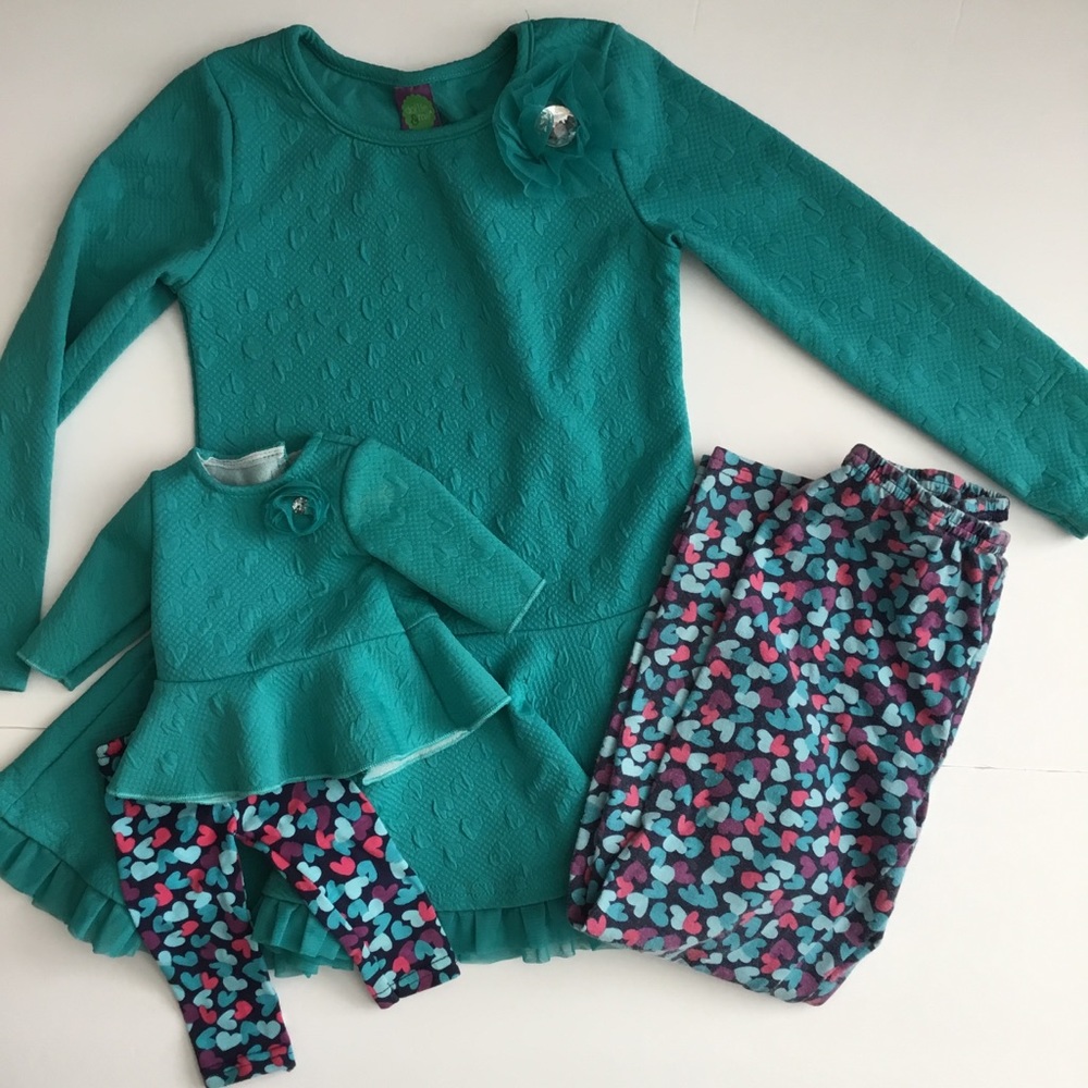 Dollie & Me Dress & Leggings w/Matching Outfit Size 7